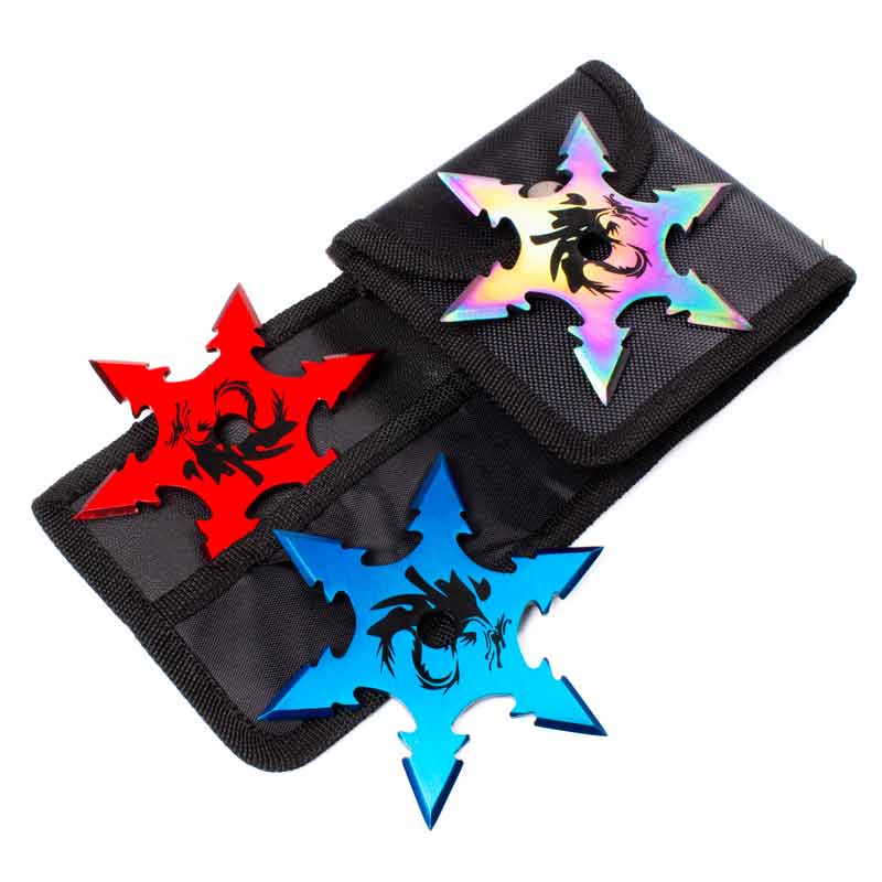Arrowhead Throwing Star Set - 6 Point Multicolored Set of Shuriken -  3-Piece Colored Ninja Star Set
