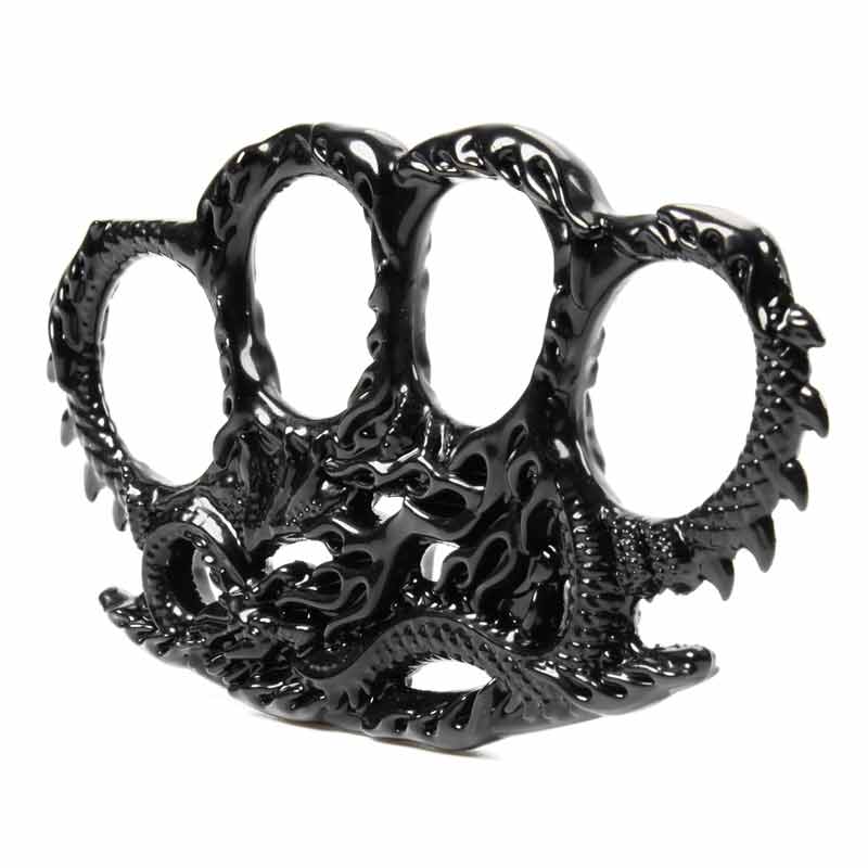 Black Dragon Knuckle Duster - Flaming Brass Knuckles - Fantasy Fist Load  Weapon