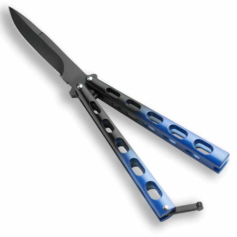Black & Blue Diamond Plate Balisong Butterfly Knife 5.1 oz-B