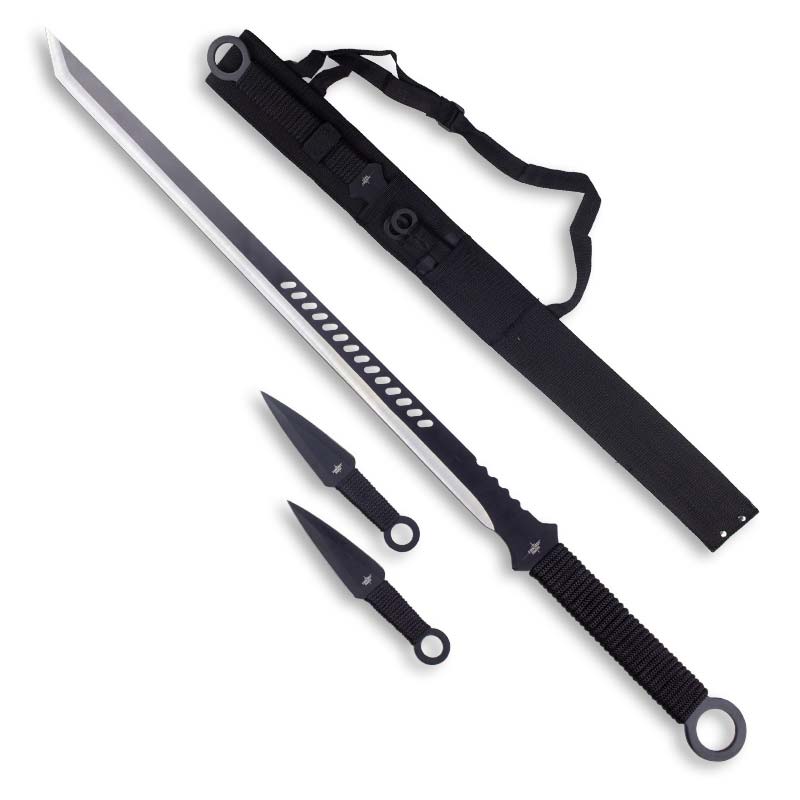 Black Kunai Ninja Sword - Black Ninja Sword Set - Swords with Throwers