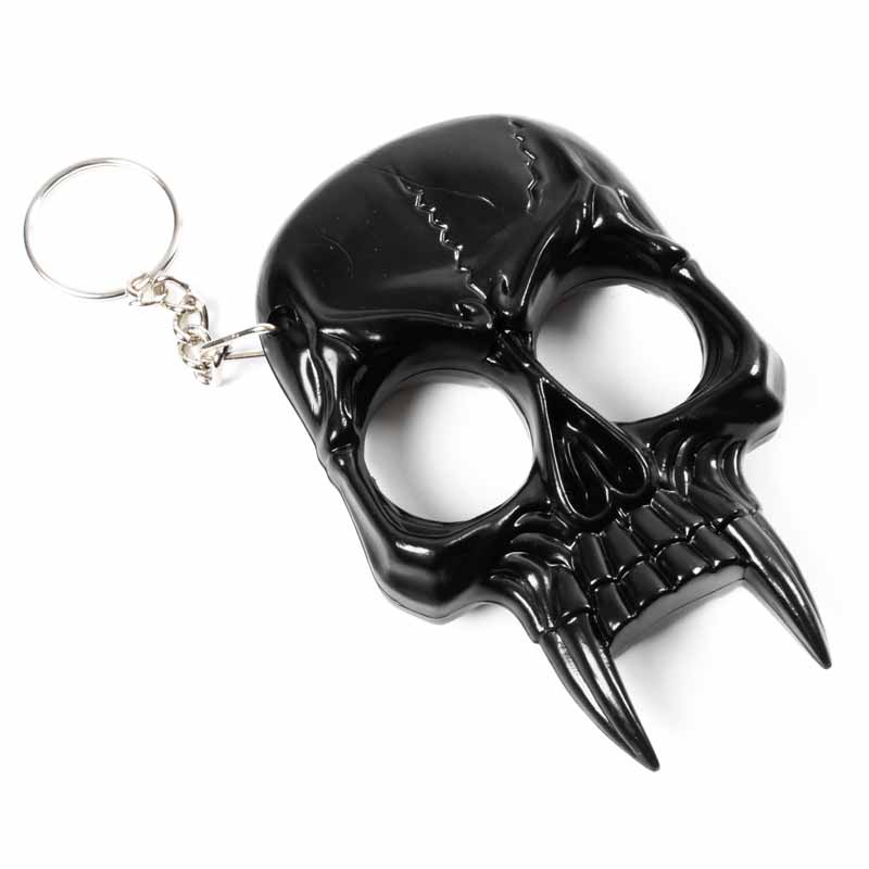 Black Skull Spiked Keychain - Self Defense Skull Knuckles - Black