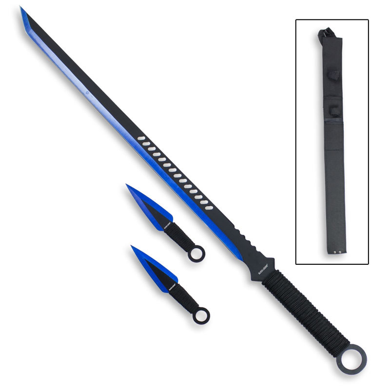 Dark Night Kunai Sword - Blue Ninja Sword with Kunai - Ninja Sword Throwing  Knife Sets