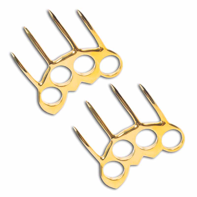 Brass Tiger Claws - Long Clawed Brass Knuckles - Spiked Brass Knuckle Set