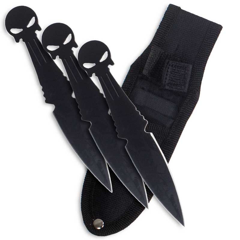Dark Skull Throwing Knives - Black Throwing Knife Set - Stainless