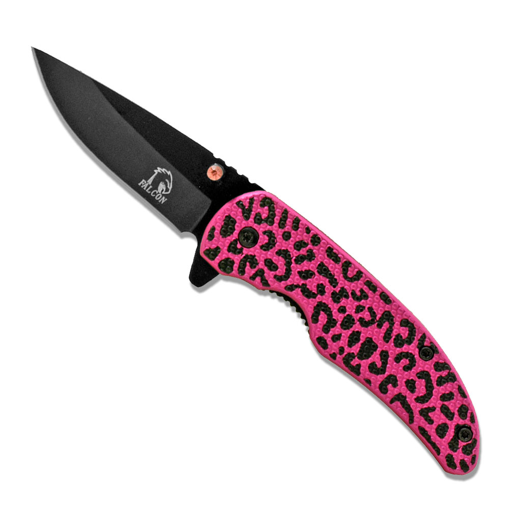 Pink Cheetah Pocket Knife - Textured Pink Folding Knives - Leopard Print  Ladies EDC Blade