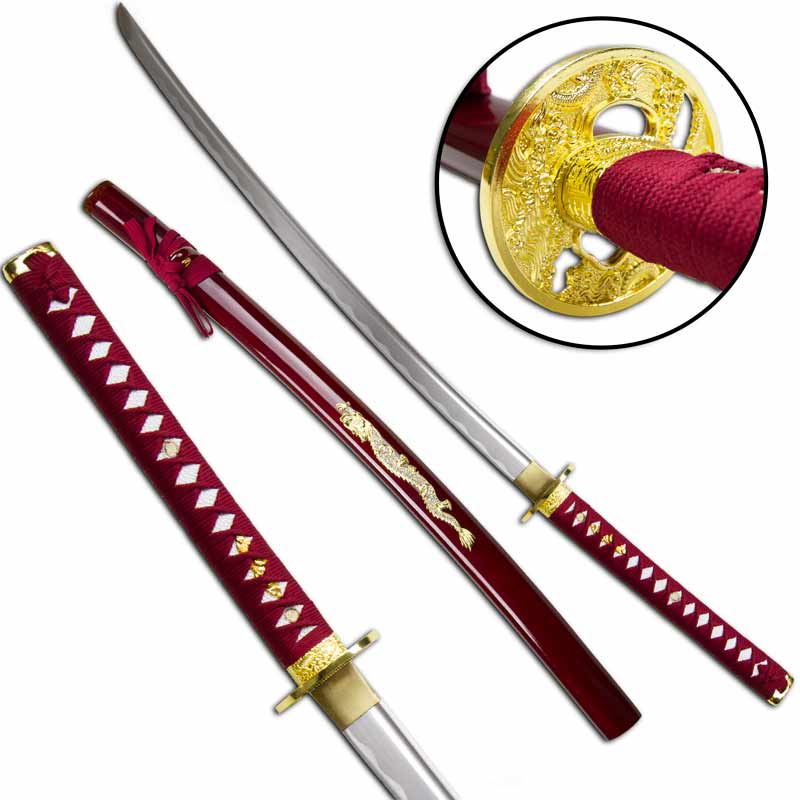 Red Dragon Samurai Sword - Maroon Katana - Japanese Swords | KarateMart.com