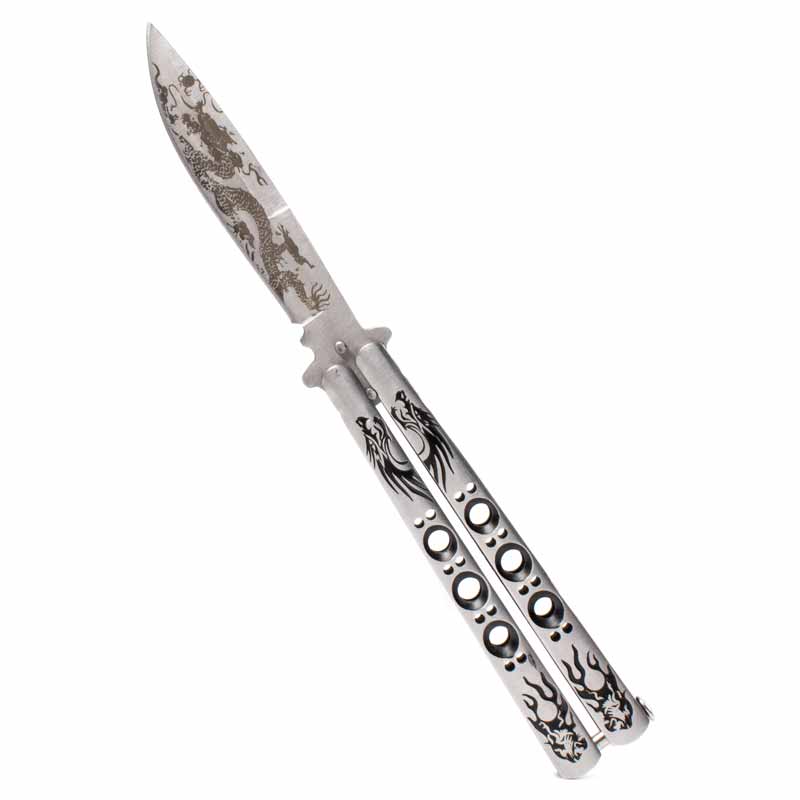 Silver Vented Butterfly Knife - Sharpened Silver Balisong - Real Sharp Butterfly  Knives