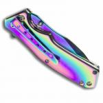 Dark Rainbow Pocket Knife - Oil Slick Folding Nessmuk Knives - Titanium  Finish Spring Assisted Folder
